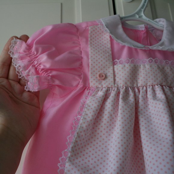Pink vintage baby girl dress pinafore 12 months - Picture 6 of 16